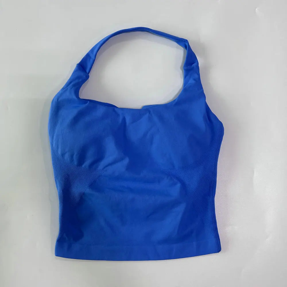 Yoga Halter Top Leggings Gym Set Women's Seamless High Elastic Longline Vest Buttock lift Shorts Set Daily Exercise  Sports Set