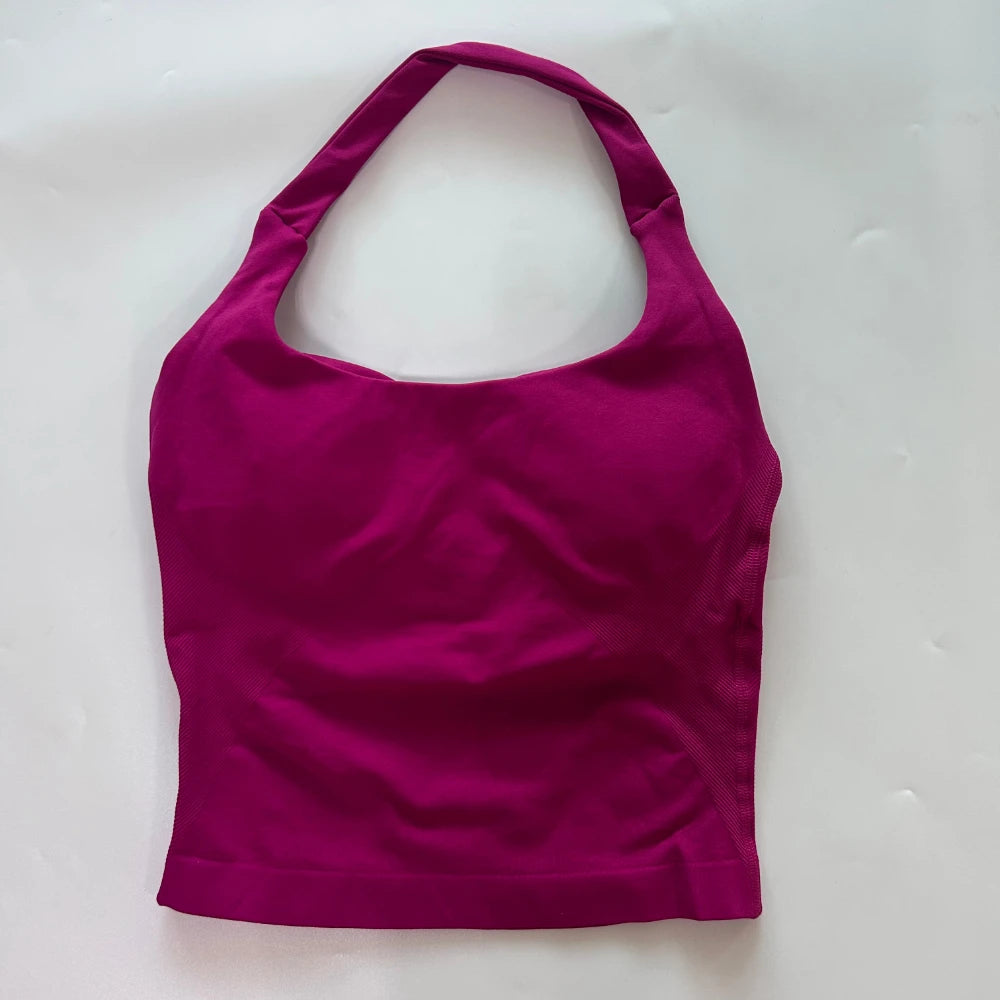 Yoga Halter Top Leggings Gym Set Women's Seamless High Elastic Longline Vest Buttock lift Shorts Set Daily Exercise  Sports Set