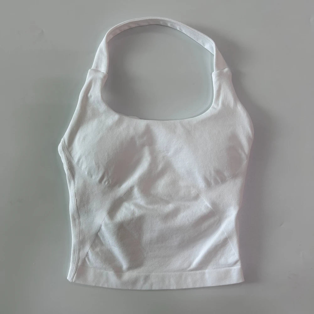 Yoga Halter Top Leggings Gym Set Women's Seamless High Elastic Longline Vest Buttock lift Shorts Set Daily Exercise  Sports Set