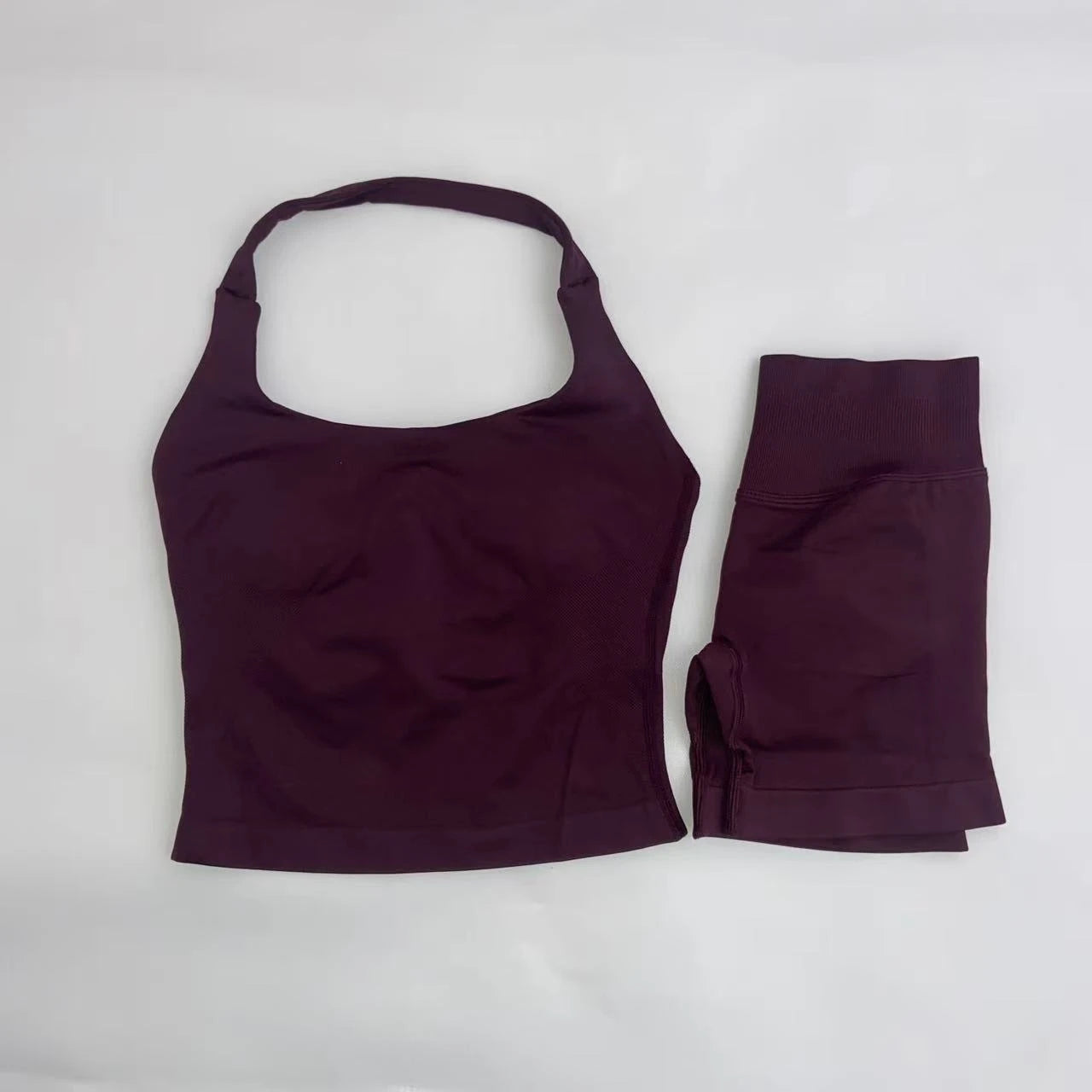 Yoga Halter Top Leggings Gym Set Women's Seamless High Elastic Longline Vest Buttock lift Shorts Set Daily Exercise  Sports Set