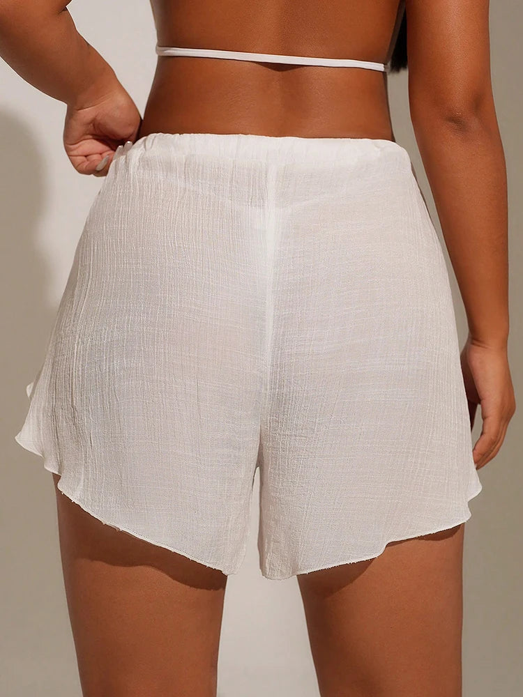 Cover Pants Ups Wrap Up Shorts Swimsuit Cover Ups Casual Hollow Out Frenulum Elastic Waist Short Pants Lounge Shorts Swimwear