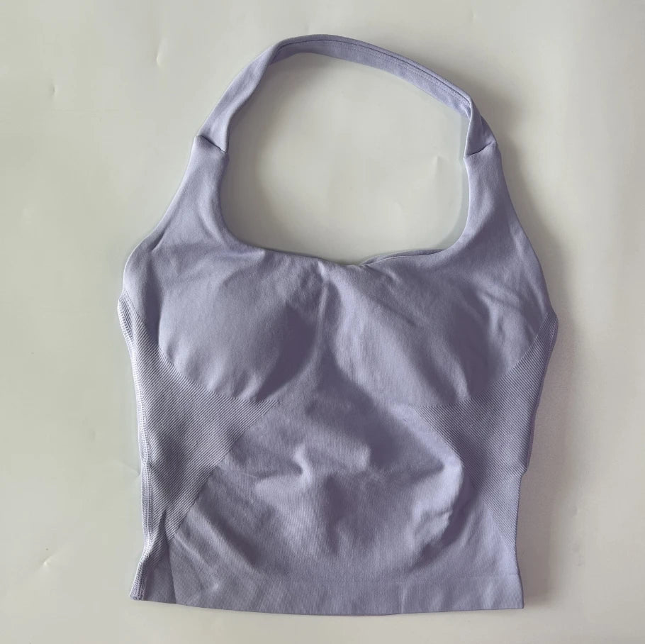 Yoga Halter Top Leggings Gym Set Women's Seamless High Elastic Longline Vest Buttock lift Shorts Set Daily Exercise  Sports Set