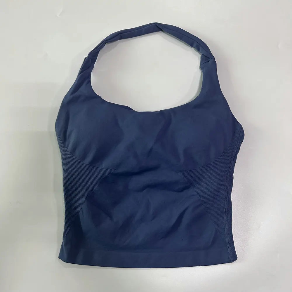 Yoga Halter Top Leggings Gym Set Women's Seamless High Elastic Longline Vest Buttock lift Shorts Set Daily Exercise  Sports Set