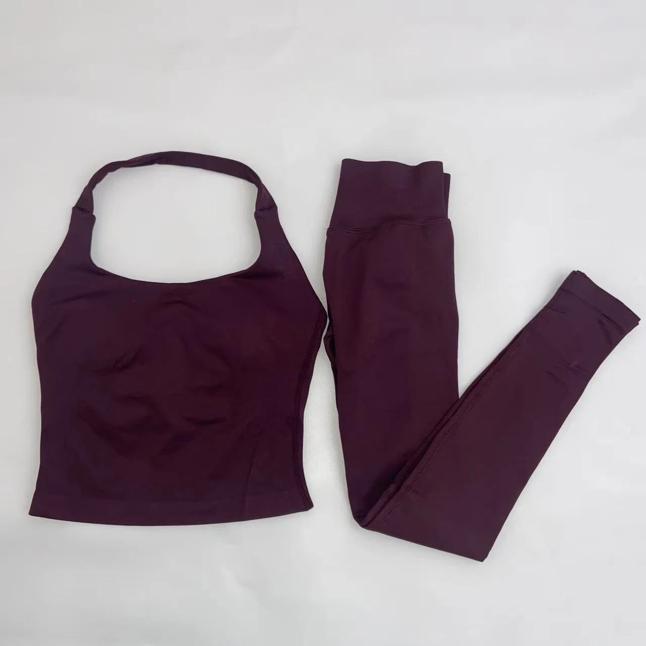 Yoga Halter Top Leggings Gym Set Women's Seamless High Elastic Longline Vest Buttock lift Shorts Set Daily Exercise  Sports Set