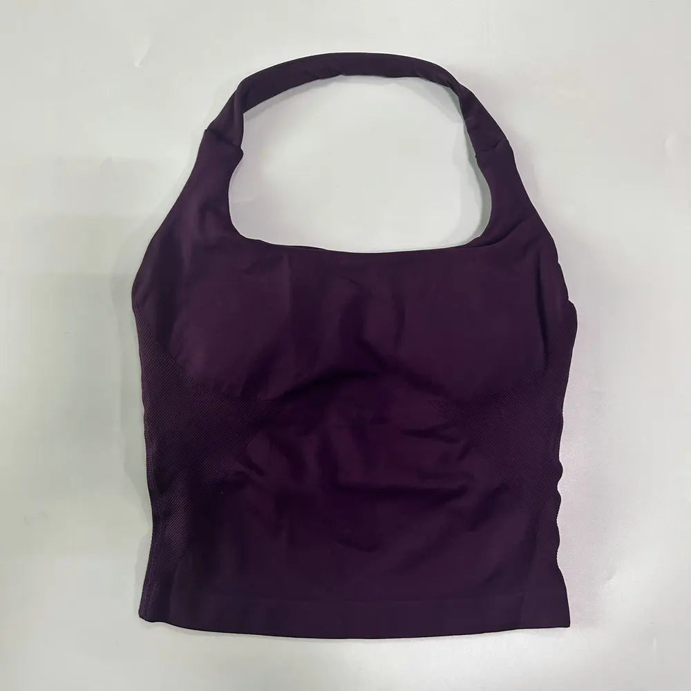 Yoga Halter Top Leggings Gym Set Women's Seamless High Elastic Longline Vest Buttock lift Shorts Set Daily Exercise  Sports Set