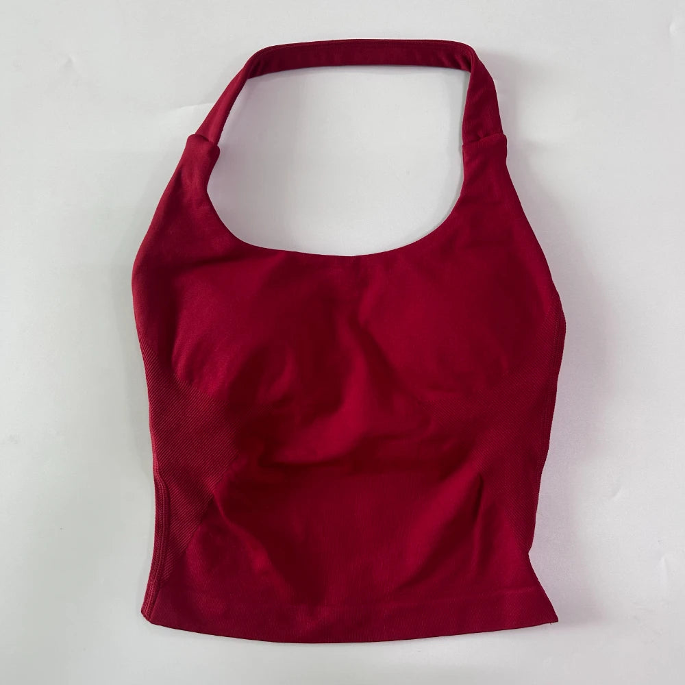 Yoga Halter Top Leggings Gym Set Women's Seamless High Elastic Longline Vest Buttock lift Shorts Set Daily Exercise  Sports Set