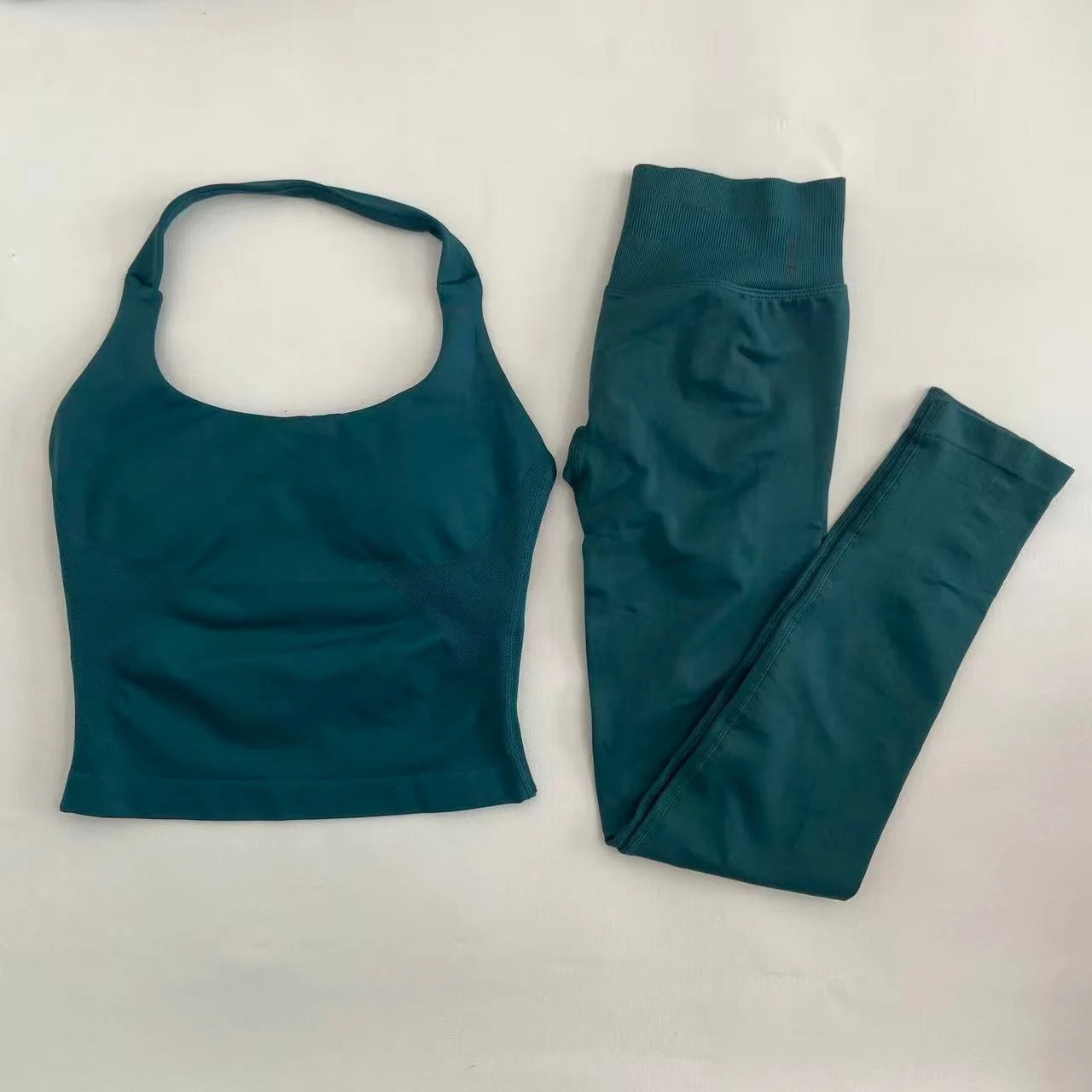 Yoga Halter Top Leggings Gym Set Women's Seamless High Elastic Longline Vest Buttock lift Shorts Set Daily Exercise  Sports Set