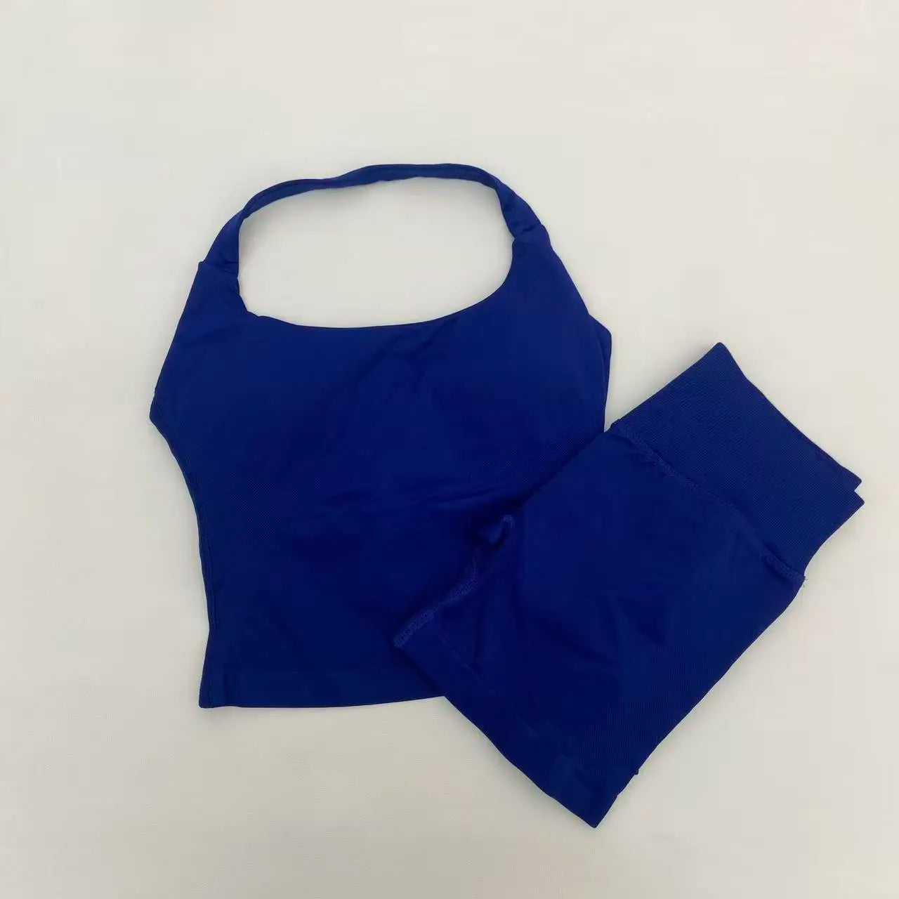 Yoga Halter Top Leggings Gym Set Women's Seamless High Elastic Longline Vest Buttock lift Shorts Set Daily Exercise  Sports Set