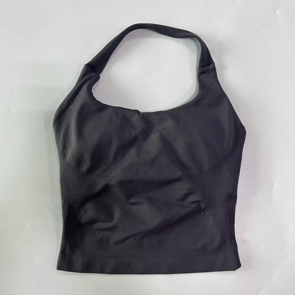 Yoga Halter Top Leggings Gym Set Women's Seamless High Elastic Longline Vest Buttock lift Shorts Set Daily Exercise  Sports Set