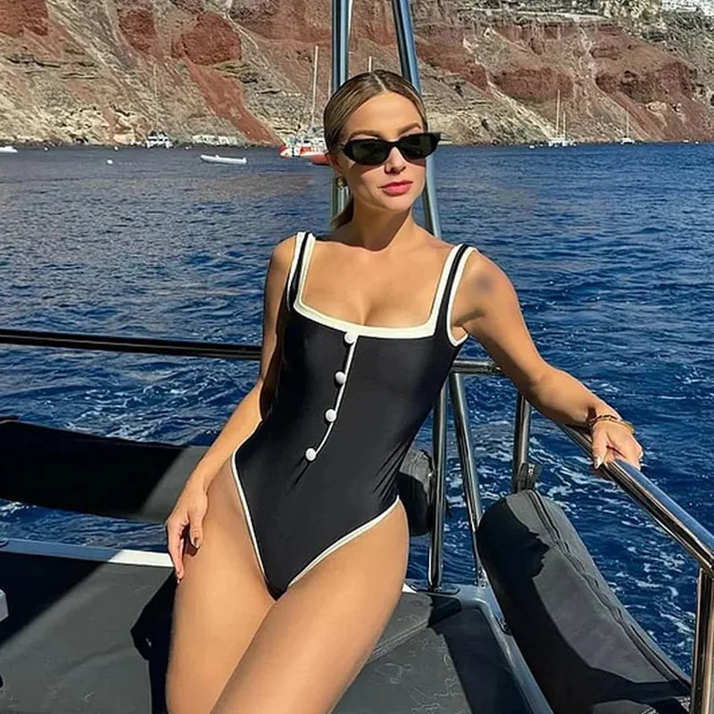 2026 Vintage One Piece Swimsuit Retro Swimwear Women's Swimsuit Bandeau Bathing Suit Beachwear Monokini Female Swimming Suits