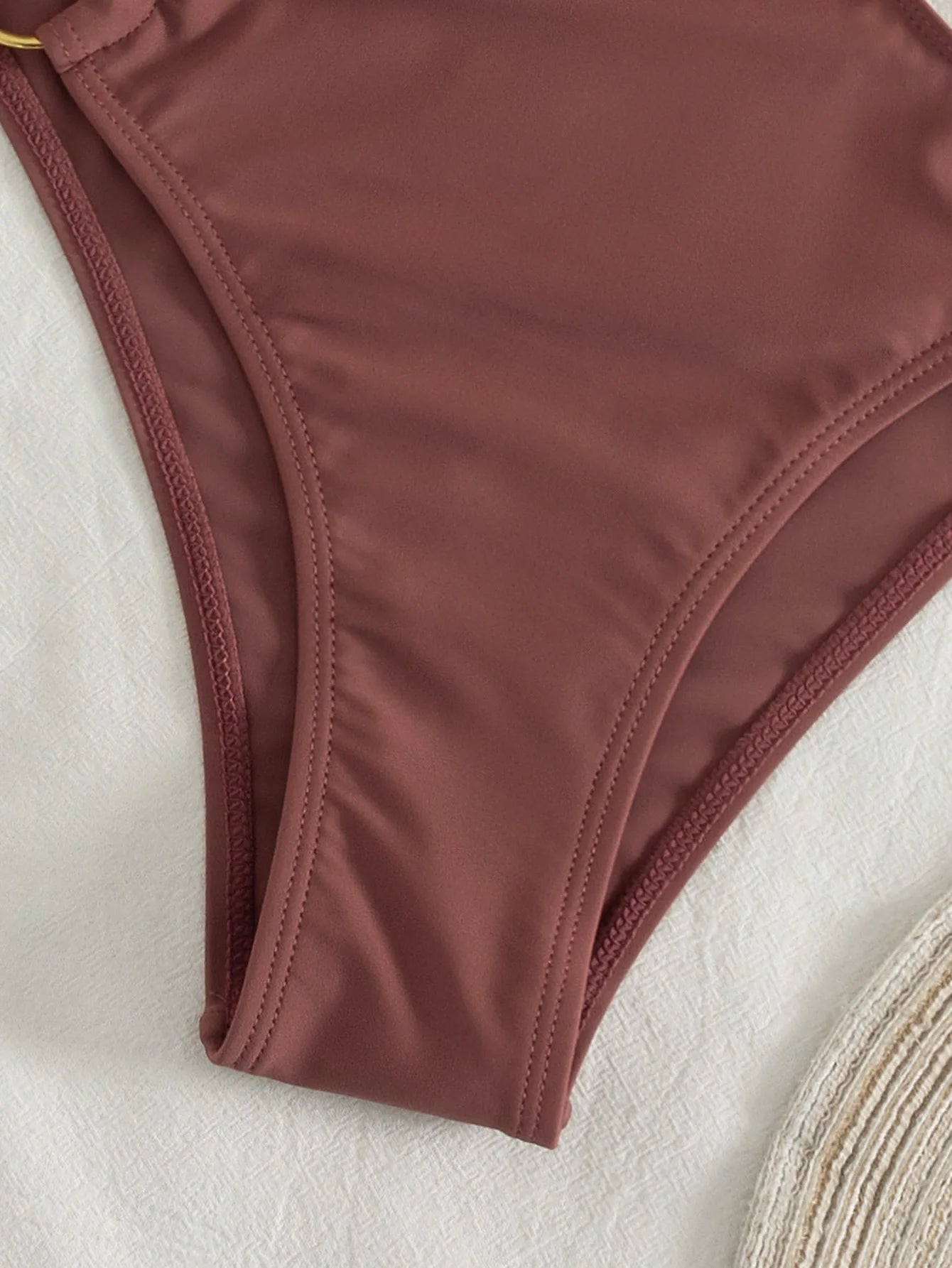 Women's Chocolate Brown Halter One-Piece Swimsuit Cutout Design Metal Ring Decor High Cut Bathing Suit for Beach Vacation