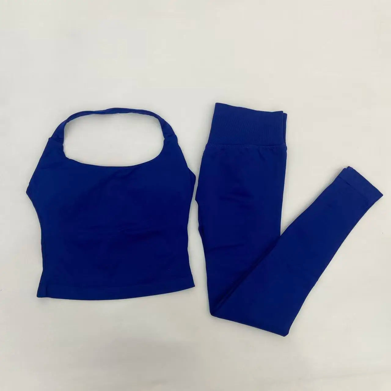 Yoga Halter Top Leggings Gym Set Women's Seamless High Elastic Longline Vest Buttock lift Shorts Set Daily Exercise  Sports Set